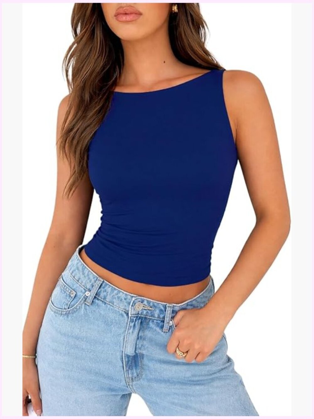 Double Lined Boat Neck Tank Top Going Out Crop Top Casual Summer